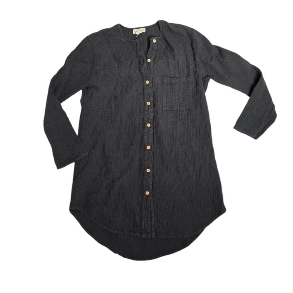 Sister Katie Sally Black Charcoal Gauzy Long Sleeve Button Up Tunic Top M — image 2 of 8